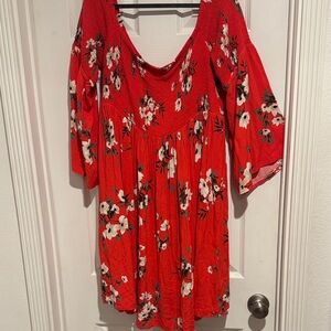 Torrid Vibrant Red Floral Long Sleeve Dress